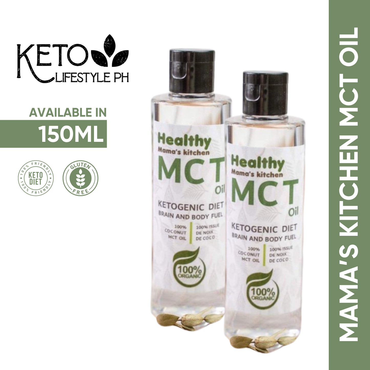 MCT Oil 150ml (Keto-Approved/100% Organic Coconut MCT Oil/GLUTEN-FREE)