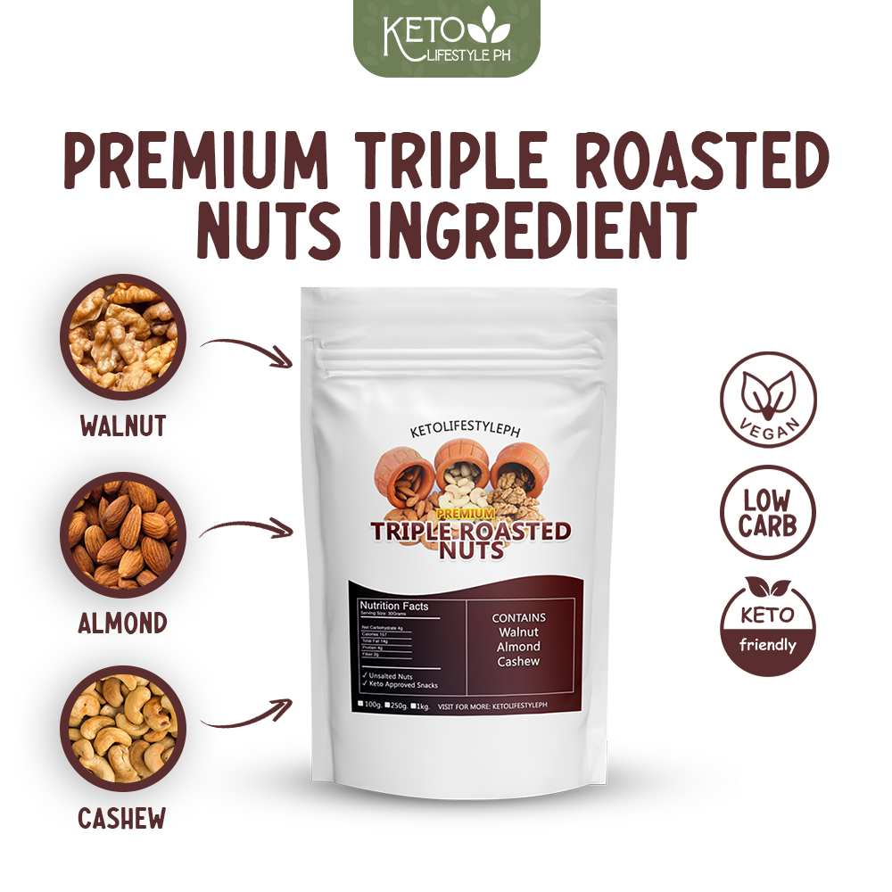Roasted Triple Mixed Nuts (Unsalted/Ready to Eat/keto snacks) 100grams/250grams