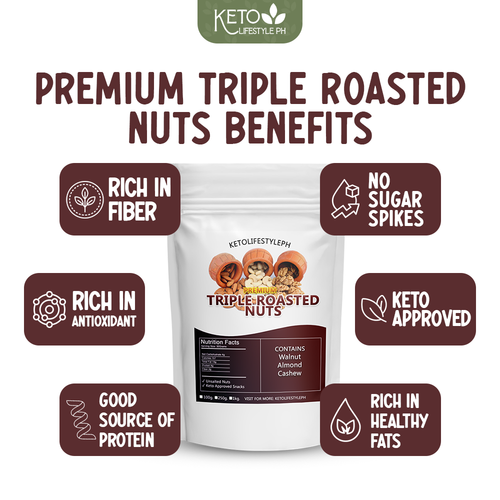 Roasted Triple Mixed Nuts (Unsalted/Ready to Eat/keto snacks) 100grams/250grams