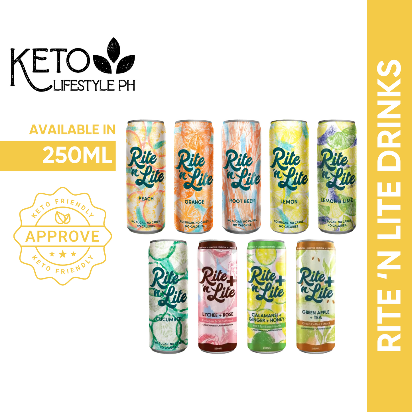 Rite 'N Lite 250ml (KETO SODA/NO CARBS/NO SUGAR/NO CALORIES)