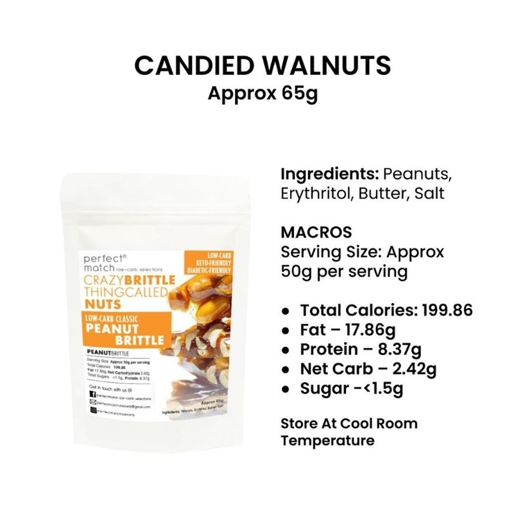 KETO Brittle|Candied Almonds & Walnuts 65g (SUGAR-FREE/LOW-CARB/DIABETIC FRIENDLY)