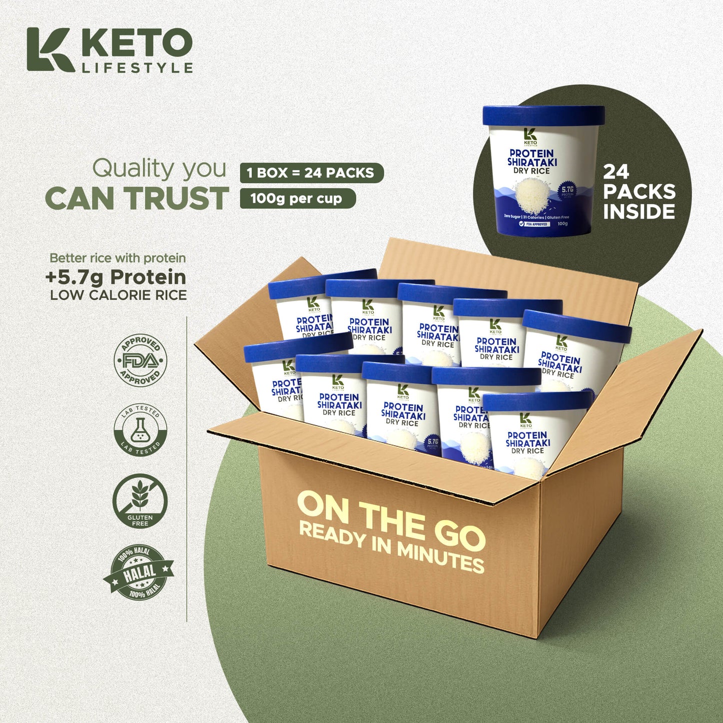 Protein Shirataki Dry Rice Cups 24pcs – Low Carb | Keto Friendly | Konjac Rice | Gluten-Free |