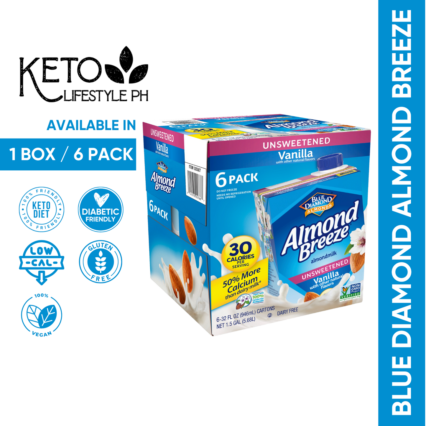 Almond Milk Unsweetened Vanilla 1 Liter (keto Approved/Low Calories)