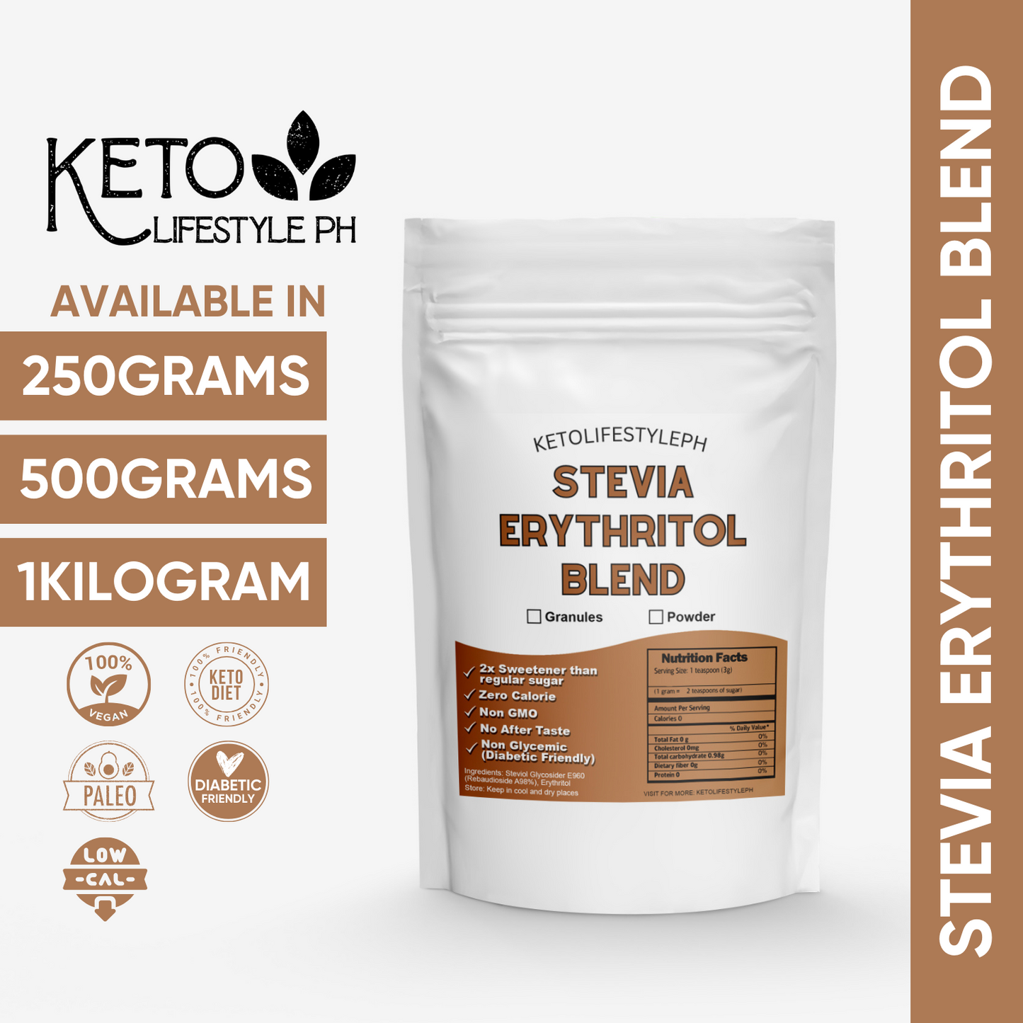 Stevia w/ Erythritol Blend Granules (Low-Carb/Low-Calorie/Diabetic Sweetener)