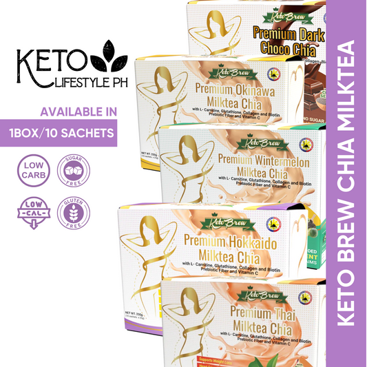 Keto Brew Chia Milktea 1Box/10sachets (Milktea, Dark Choco, Salted Caramel Macchiato) Low-carb/Keto