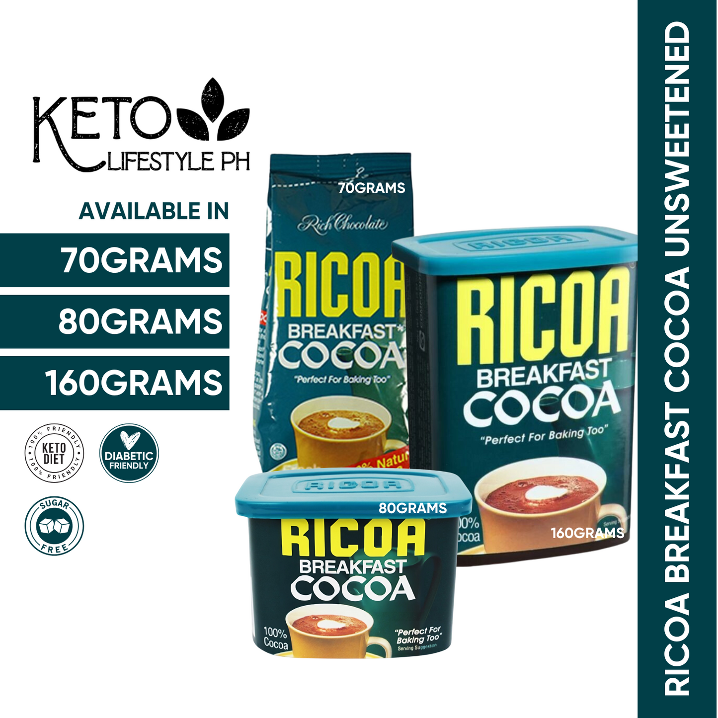 Ricoa Breakfast Cocoa Unsweetend (Keto-Approved/100% COCOA)