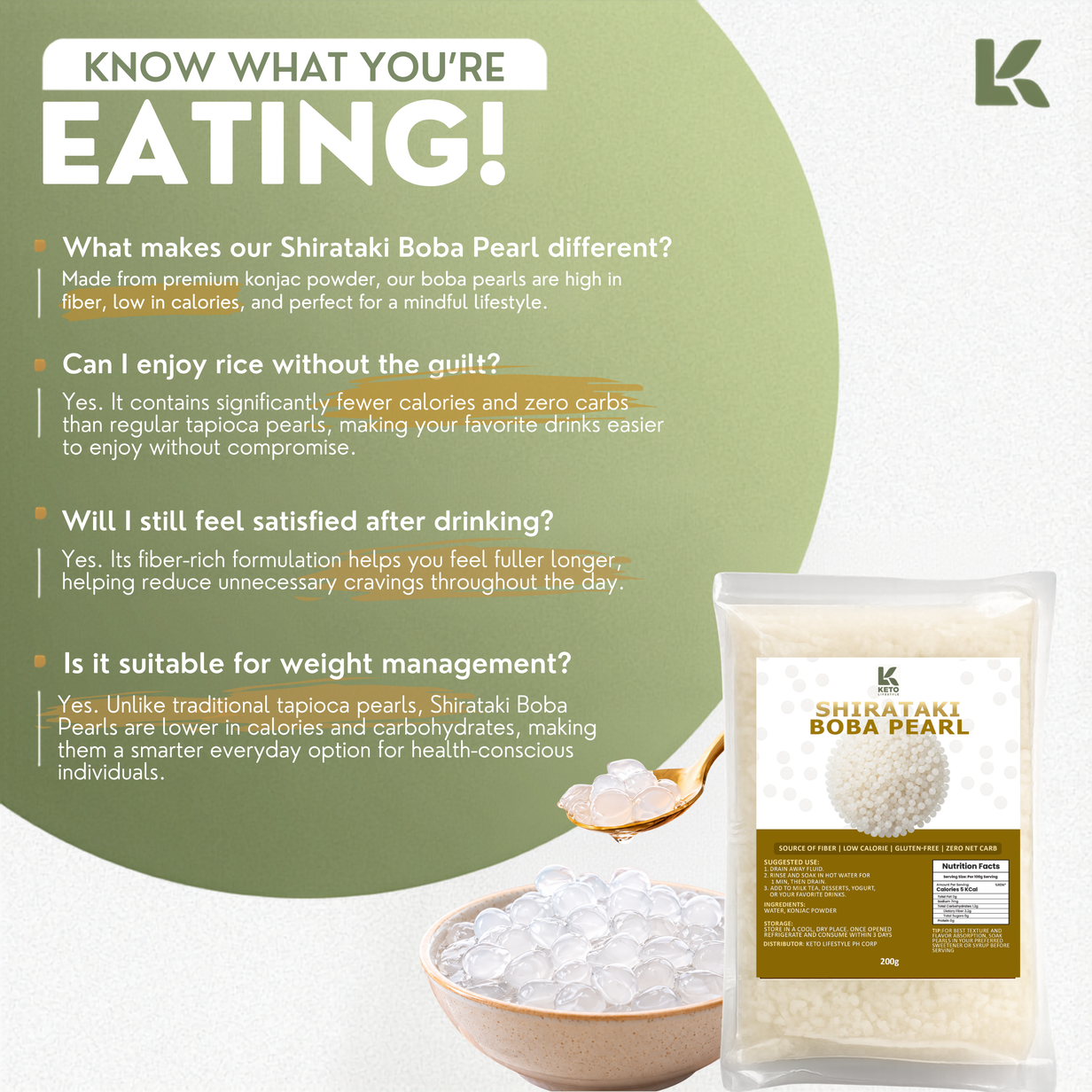 Shirataki Konjac Boba Milktea Pearls 270g (Excellent Source of Fiber)