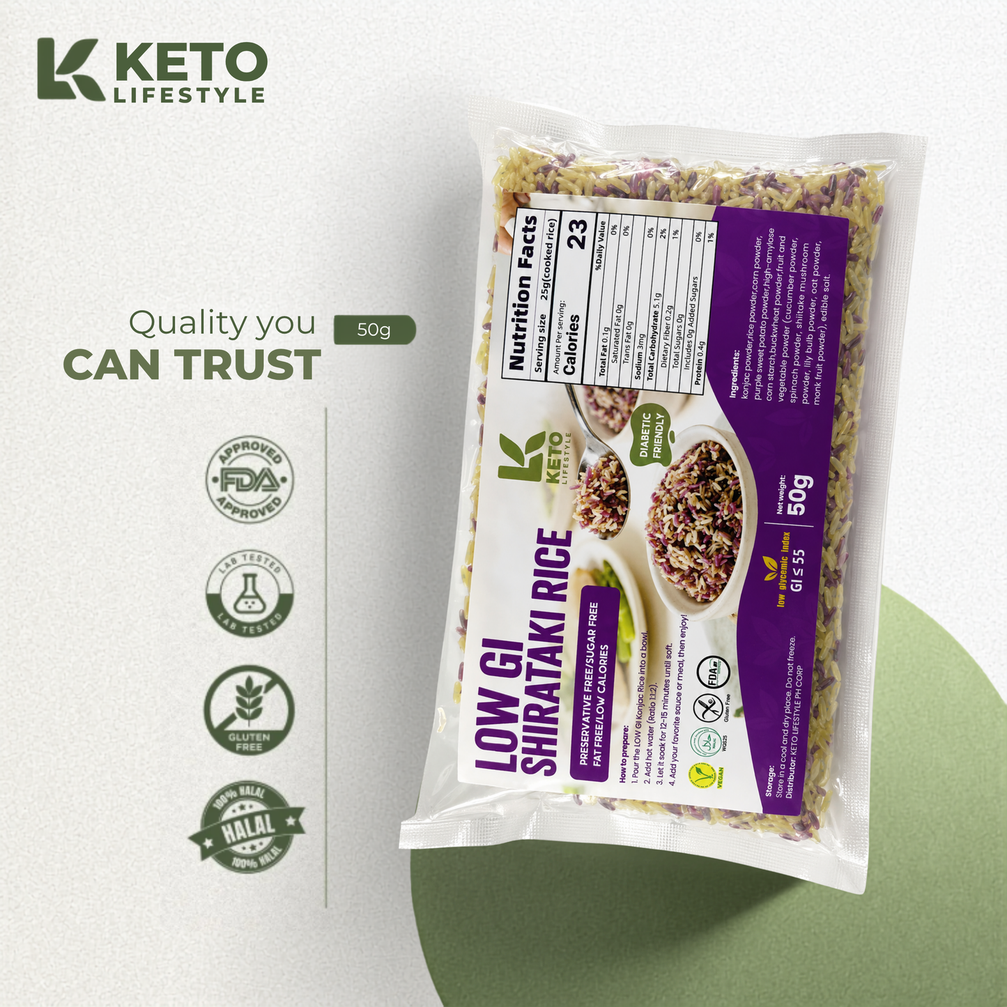 Low GI Shirataki Rice | Diabetic Friendly Rice Alternative | High Fiber | GI ≤ 55