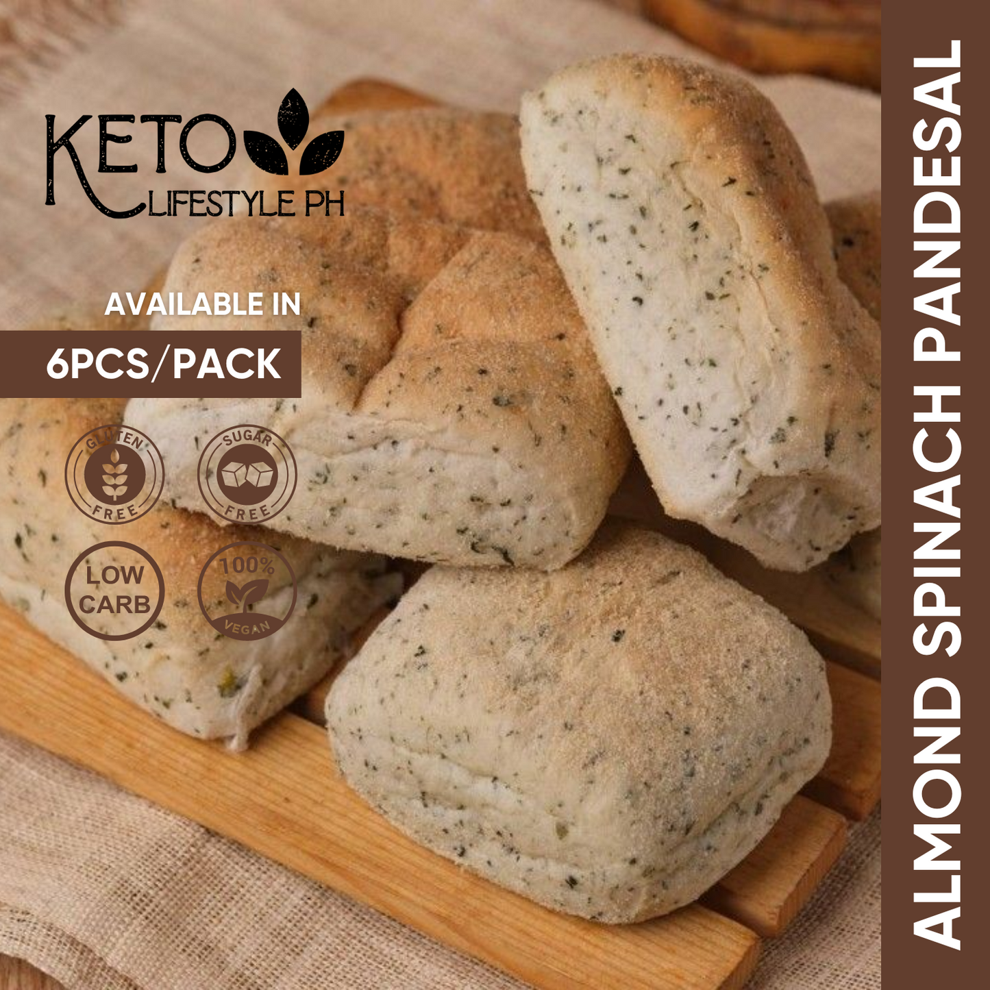 Almond Spinach Pandesal 6pcs (SUGAR-FREE/GLUTEN-FREE/LOW-CARB)