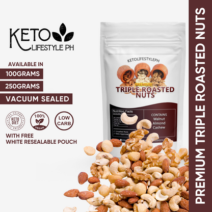 Roasted Triple Mixed Nuts (Unsalted/Ready to Eat/keto snacks) 100grams/250grams