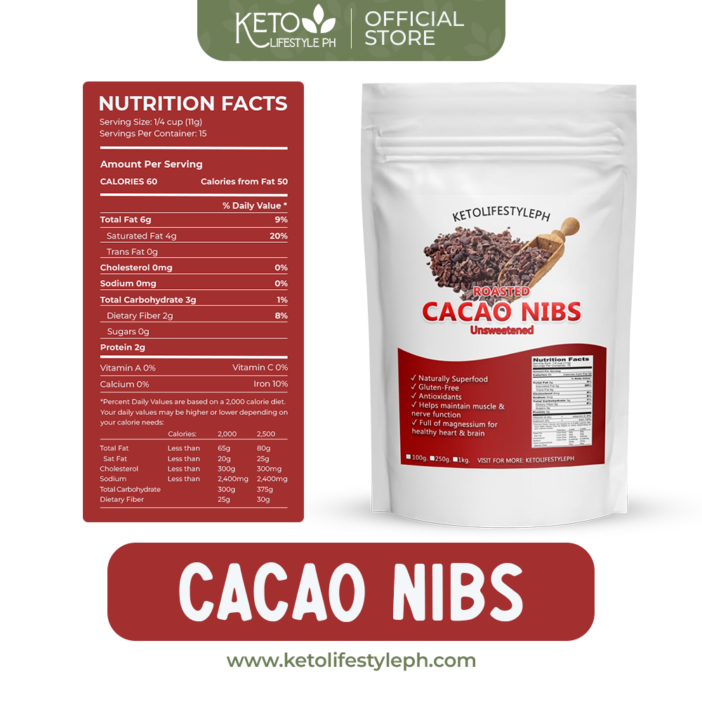 Roasted Cacao Nibs 100grams (Unsweetened/Keto Approved)