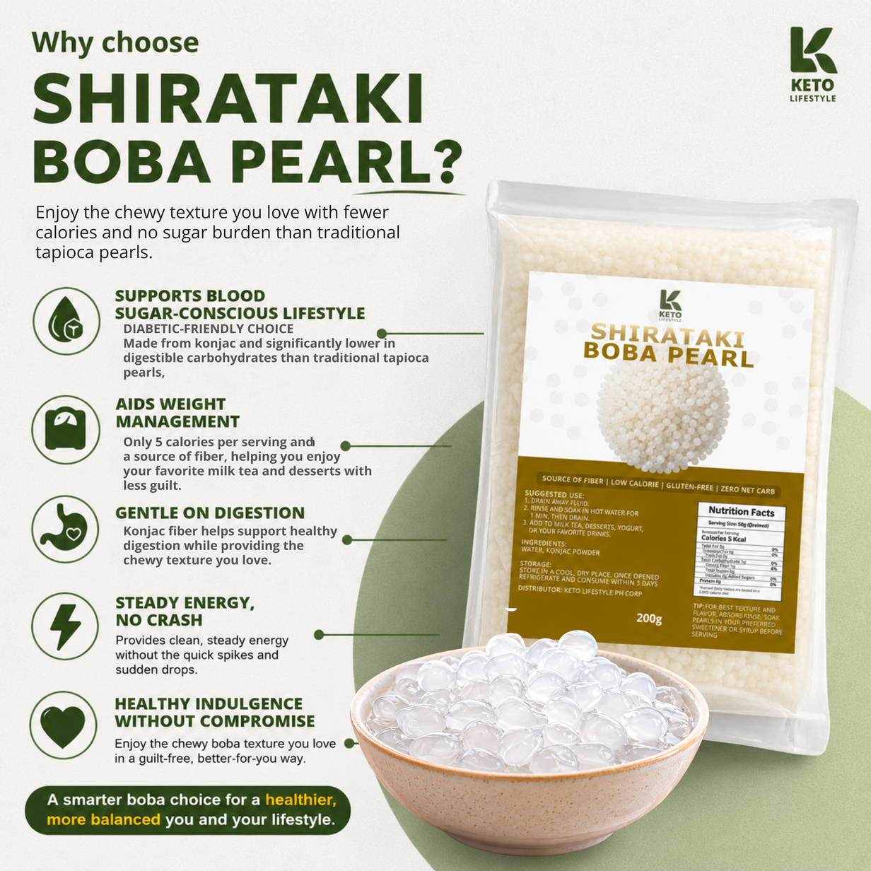 Shirataki Konjac Boba Milktea Pearls 270g (Excellent Source of Fiber)