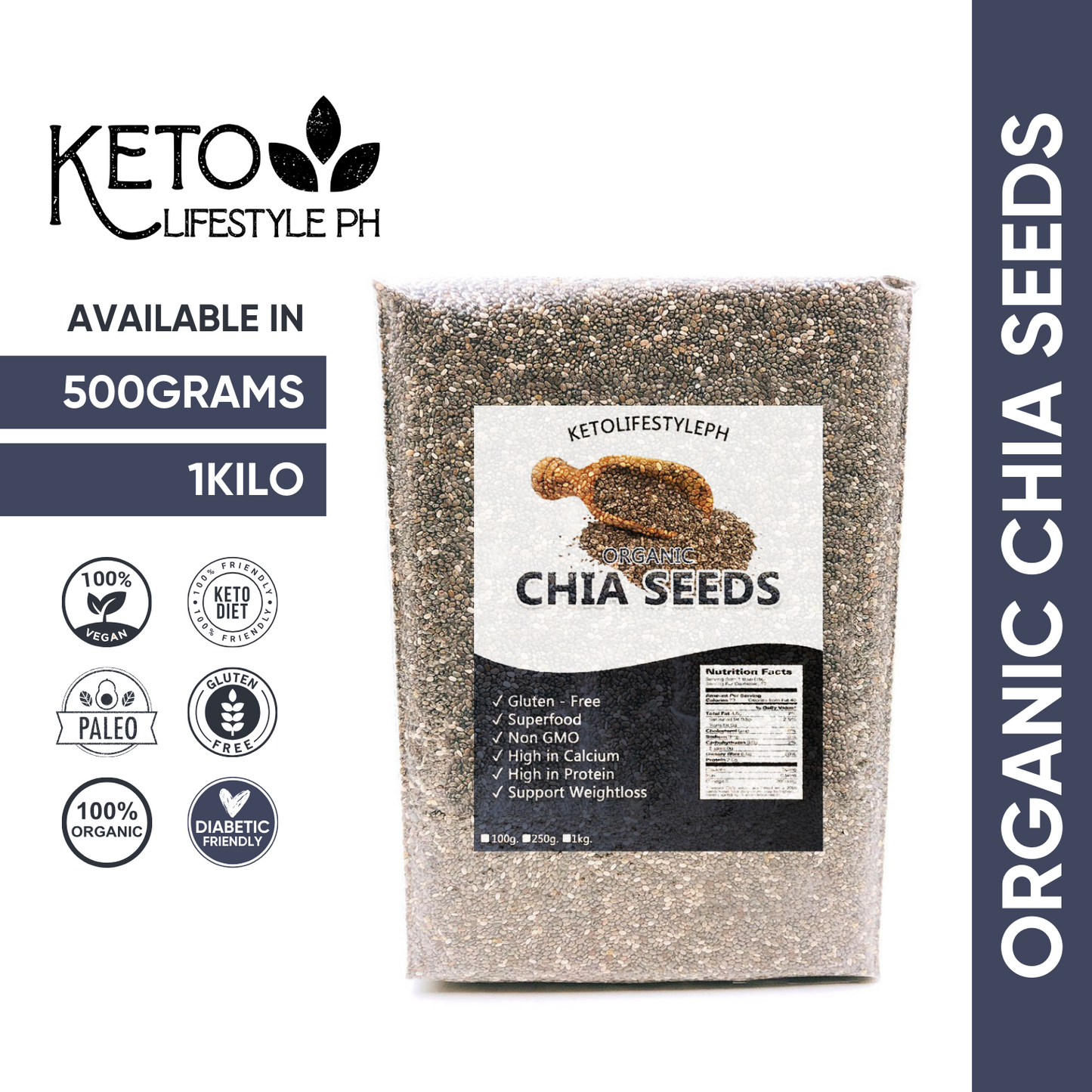 Organic Black CHIA Seeds 100g-250g (Keto/Low-carb/Superfood)