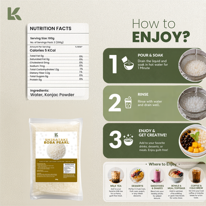 Shirataki Konjac Boba Milktea Pearls 270g (Excellent Source of Fiber)