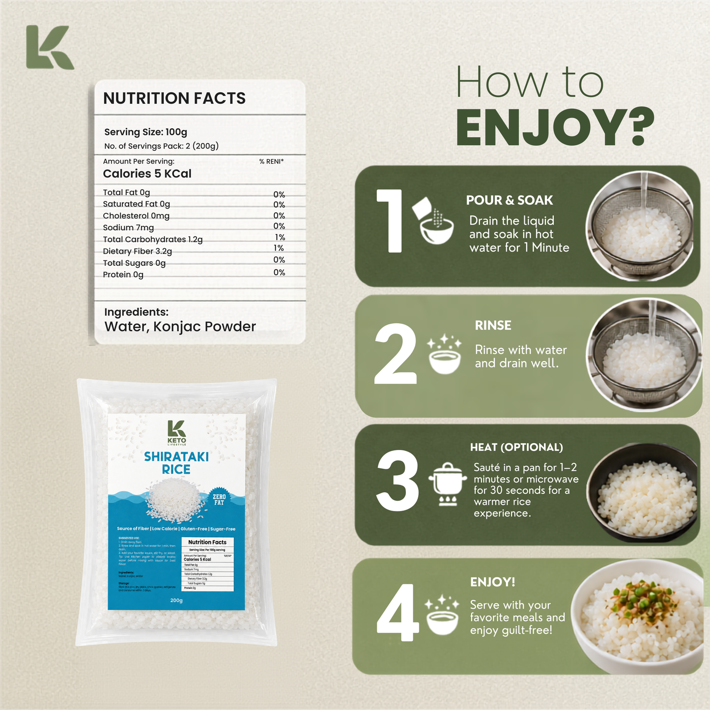 Shirataki Wet Rice 200grams (Rice Substitute/Zero Carb/Zero Calorie/Weight & Fat Loss)