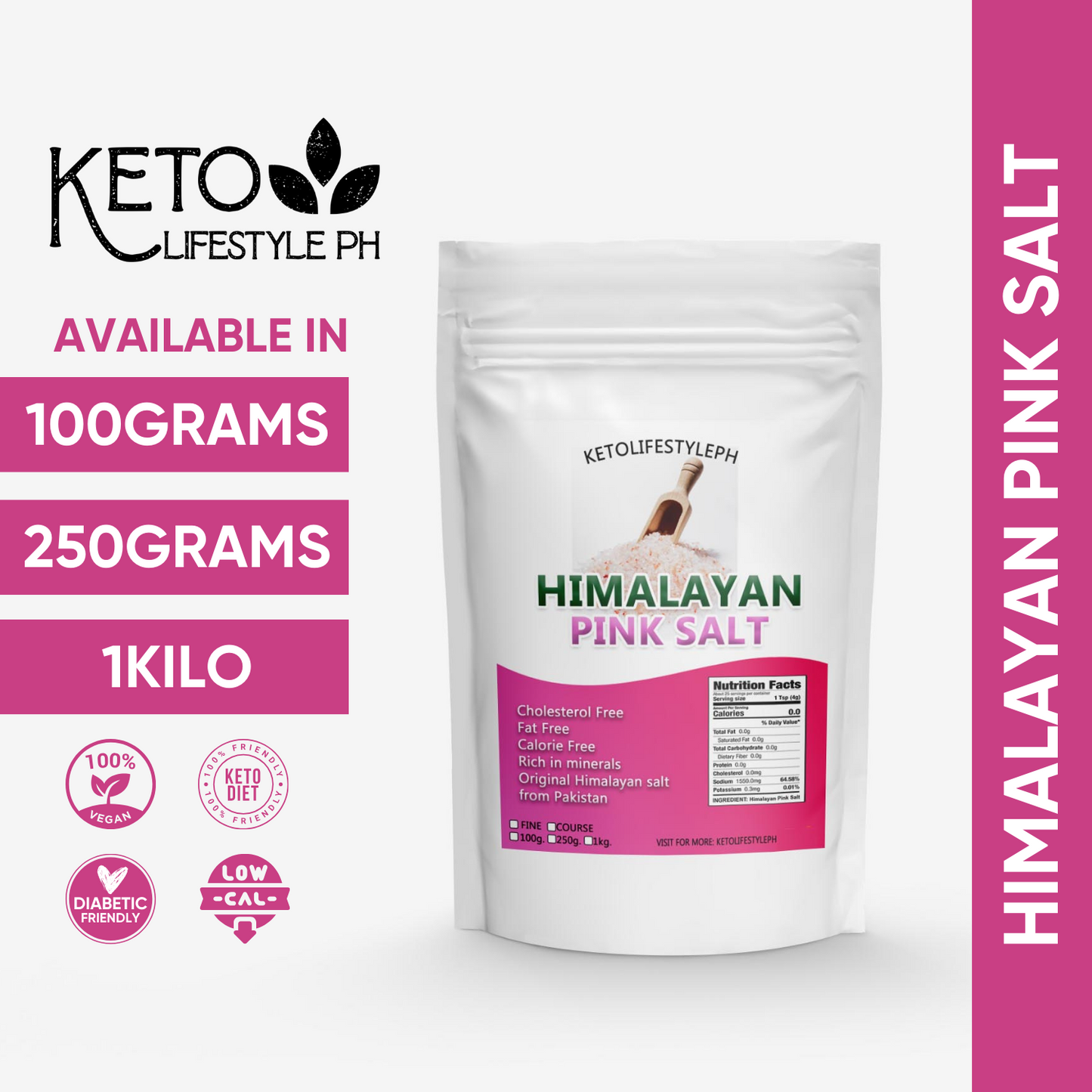 Pink Himalayan Salt 1kg/250g/100g (Authentic from Pakistan/Keto/Low-carb)