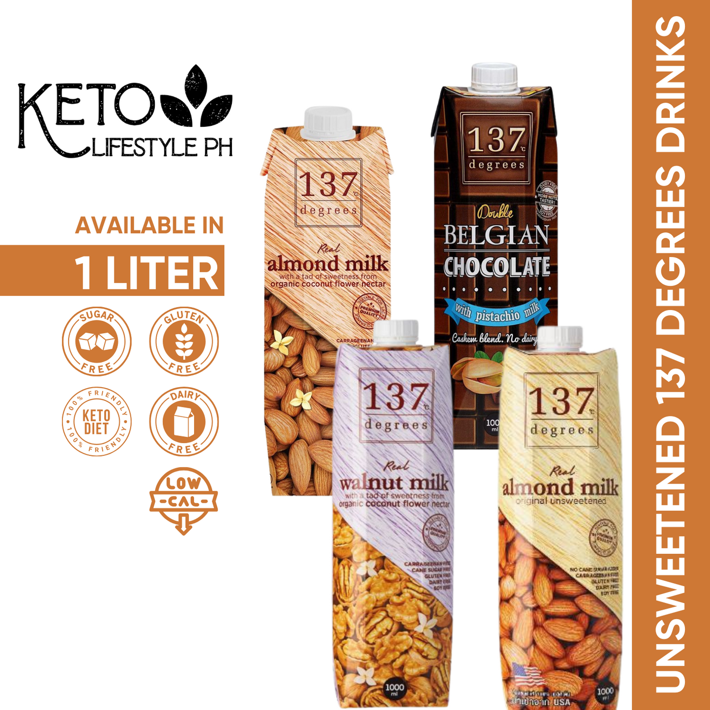 137 degrees Unsweetened 1LITER (Keto approved/Gluten-Free/Dairy-Free)