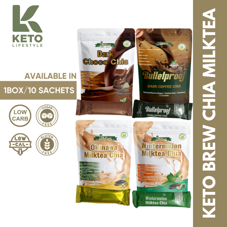 Keto Brew 1Box/10sachets (Milktea, Dark Choco, Bulletproof Dark Coffee Low-carb/Keto