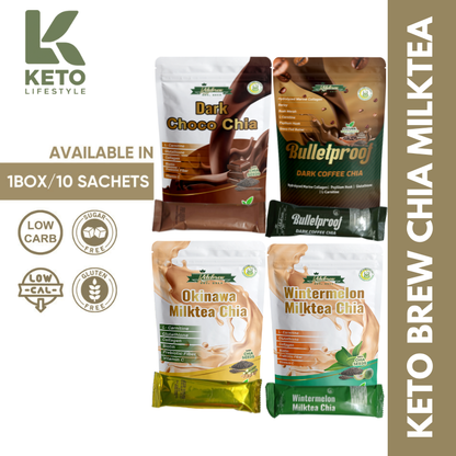 Keto Brew 1Box/10sachets (Milktea, Dark Choco, Bulletproof Dark Coffee Low-carb/Keto