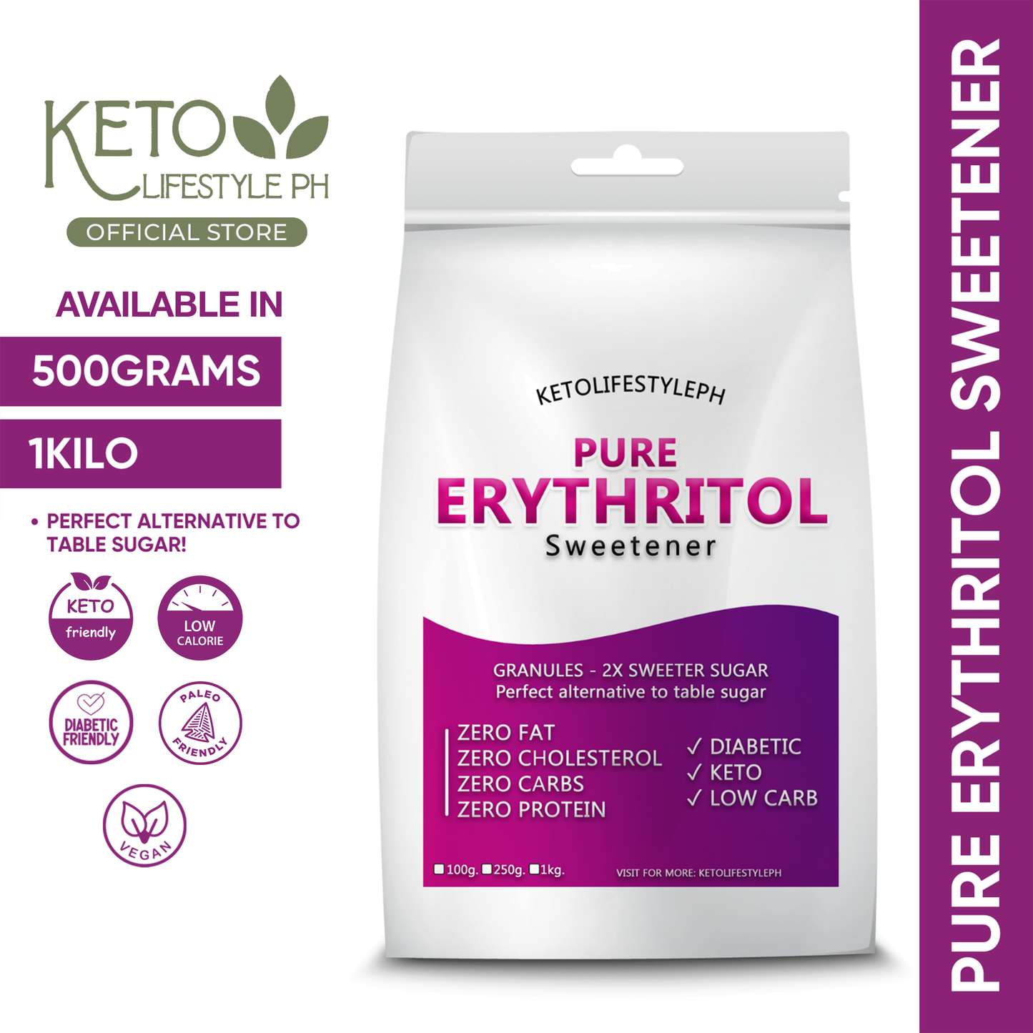 Erythritol Granules & Powder 500g/1kg (KETO SWEETENER/Diabetic Sweetener/Gluten-Free)