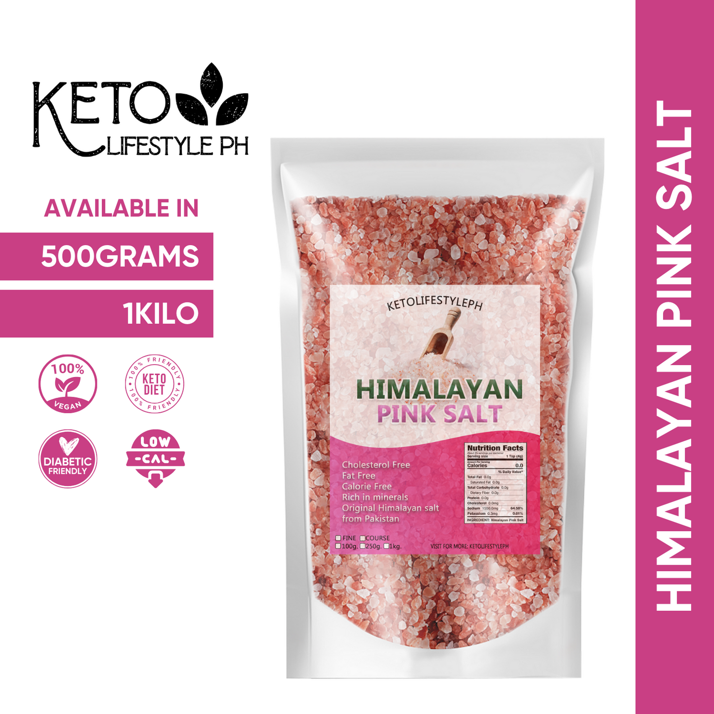 Pink Himalayan Salt 1kg/250g/100g (Authentic from Pakistan/Keto/Low-carb)